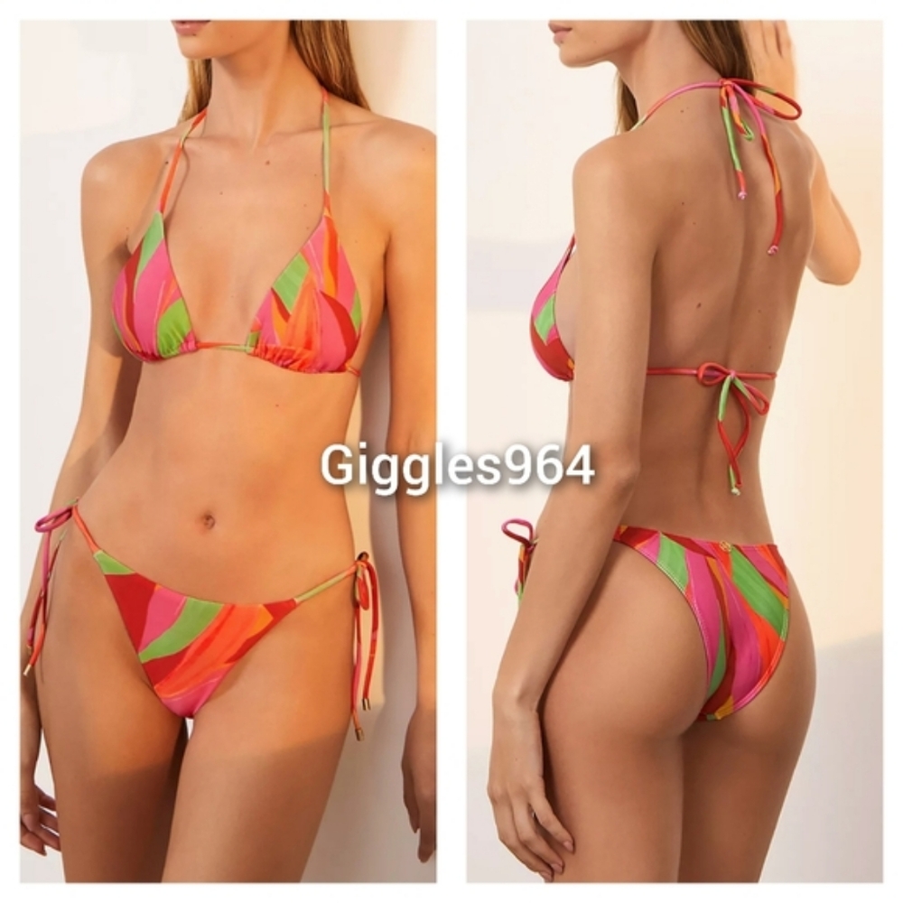 Vix Tri Triangle Top Cherish Print Side Tie Bottoms Bikini Set